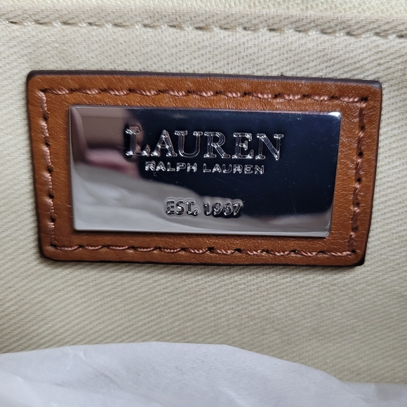 NWT Lauren Ralph Lauren LORA Large Striped Double Handled Cream Canvas Tote Bag - Picture 7 of 10